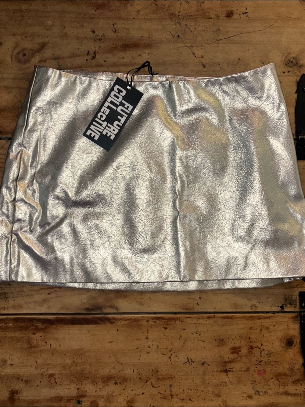 Silver Metallic Mini Skirt (Future Collective)  SZ M